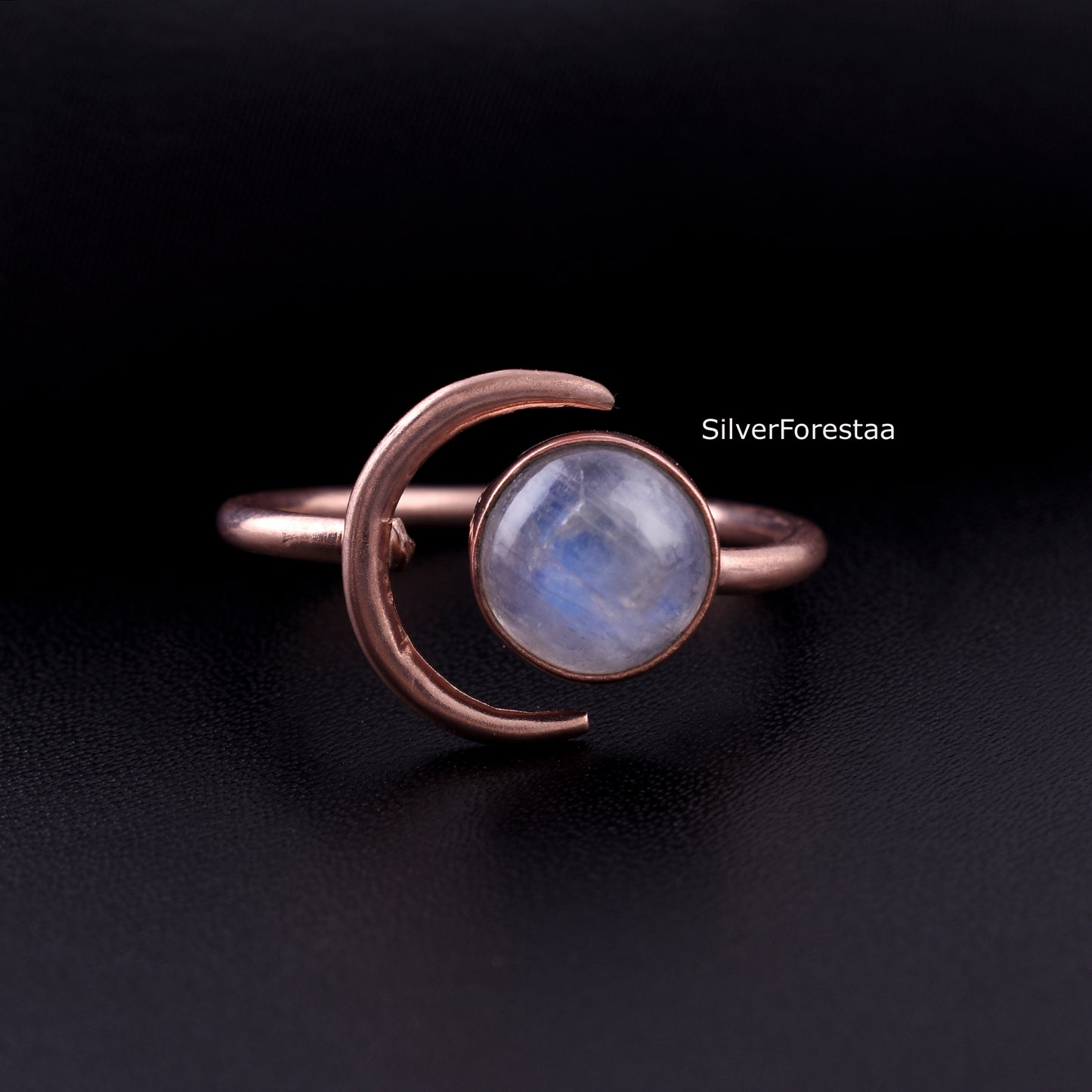 Crescent Moonstone Ring in 925 Sterling Silver