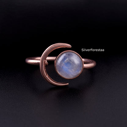 Crescent Moonstone Ring in 925 Sterling Silver