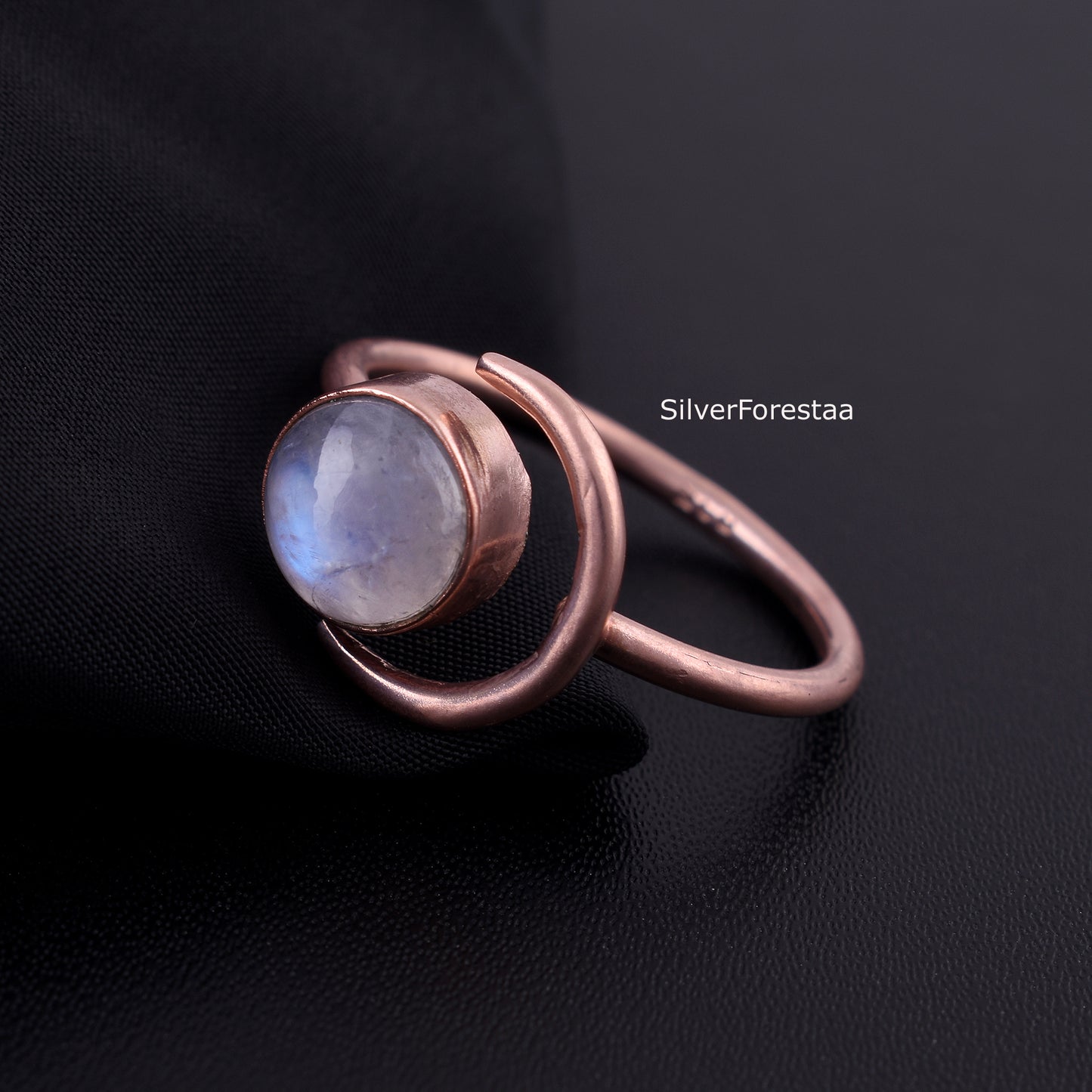 Crescent Moonstone Ring in 925 Sterling Silver