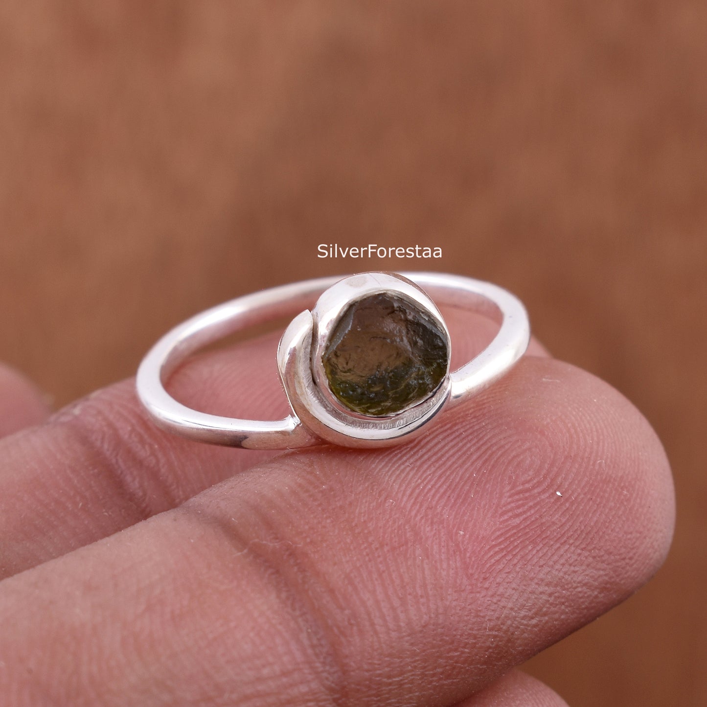 Natural Moldavite Meteorite Ring - SilverForestaa