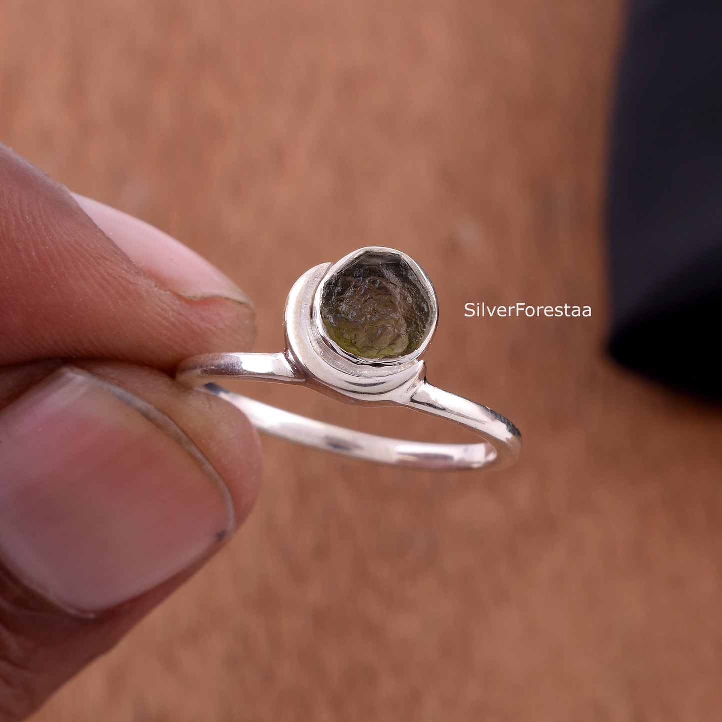 Natural Moldavite Meteorite Ring - SilverForestaa