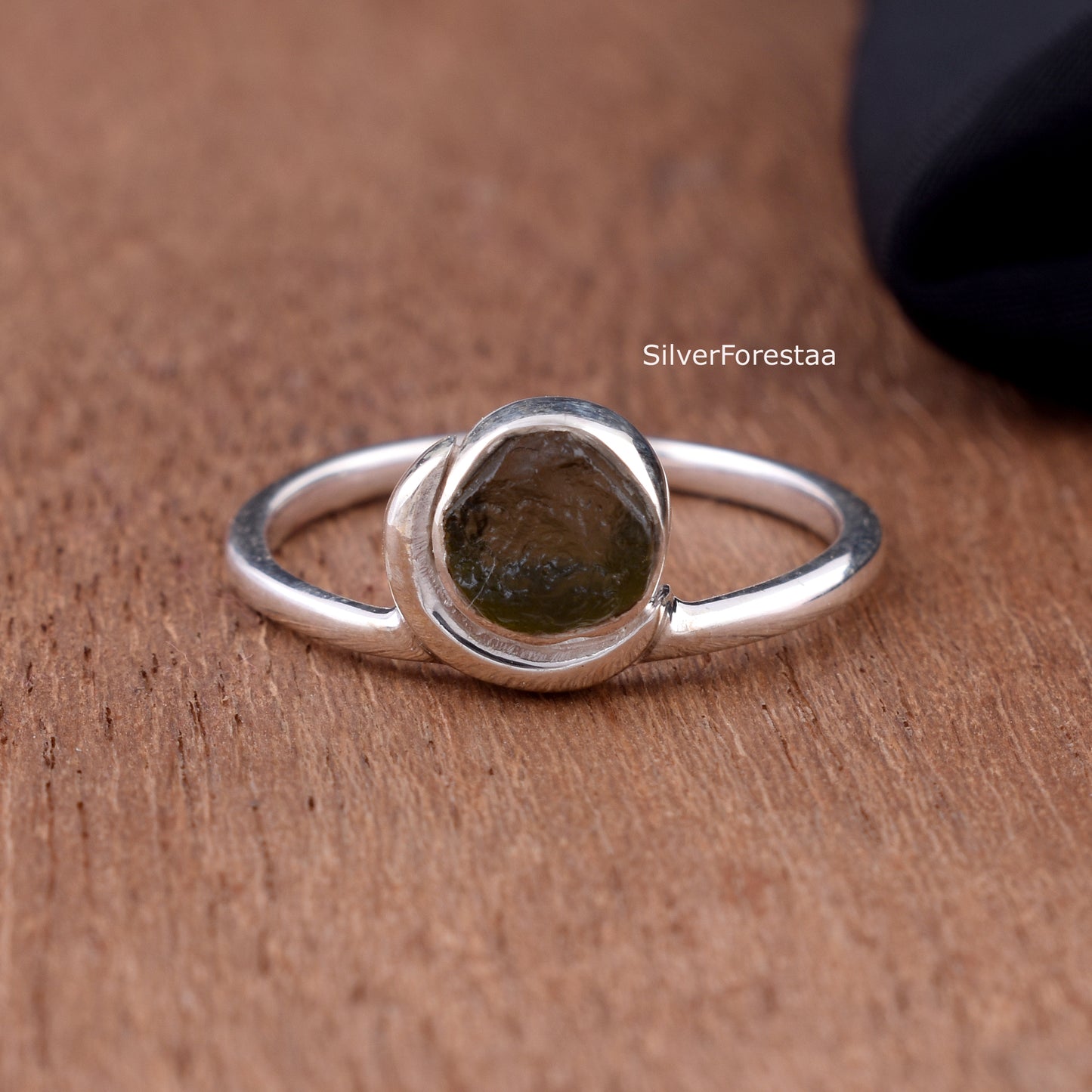 Natural Moldavite Meteorite Ring - SilverForestaa