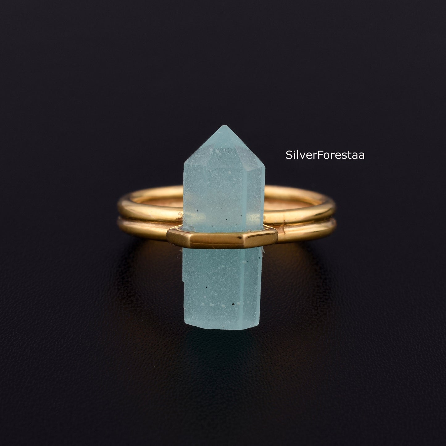 Aqua Chalcedony Pencil Shape Ring – 925 Silver Jewelry