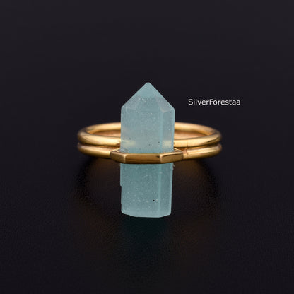 Aqua Chalcedony Pencil Shape Ring – 925 Silver Jewelry