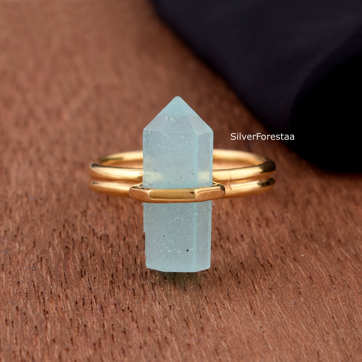 Aqua Chalcedony Pencil Shape Ring – 925 Silver Jewelry