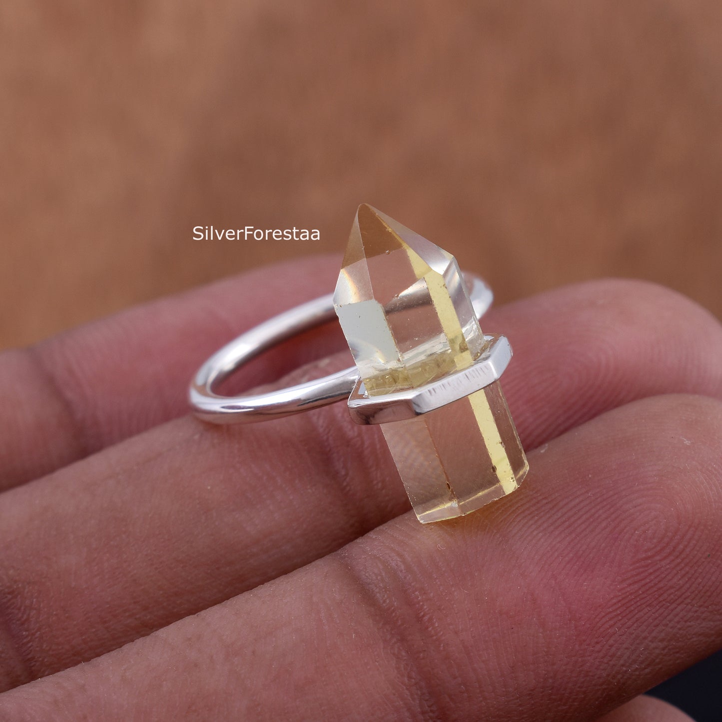 Lemon Quartz Pencil Shape Ring – 925 Silver Jewelry