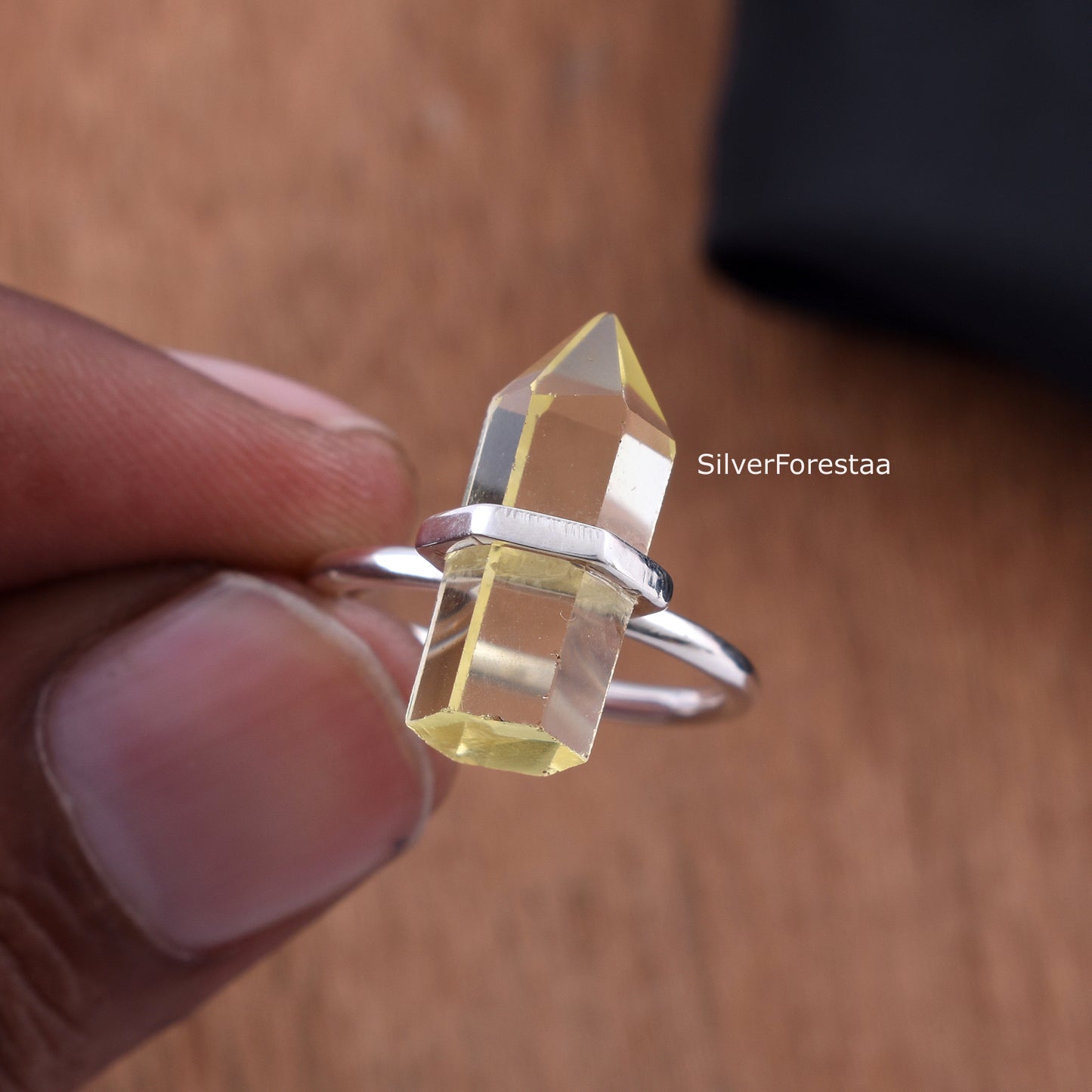 Lemon Quartz Pencil Shape Ring – 925 Silver Jewelry