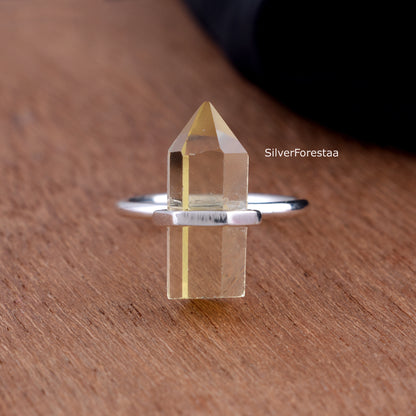 Lemon Quartz Pencil Shape Ring – 925 Silver Jewelry