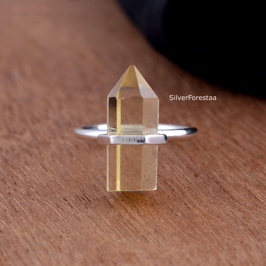 Lemon Quartz Pencil Shape Ring – 925 Silver Jewelry