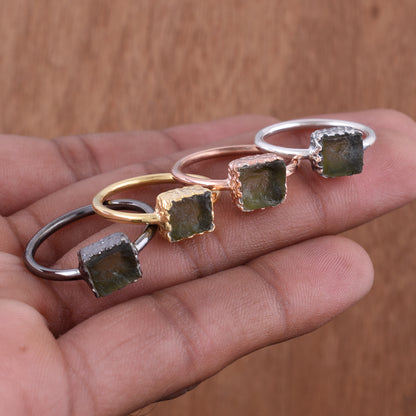 Natural Moldavite Meteorite Rings - 925 Sterling Silver Jewelry
