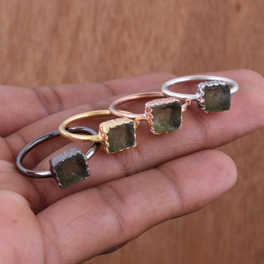 Natural Moldavite Meteorite Rings - 925 Sterling Silver Jewelry