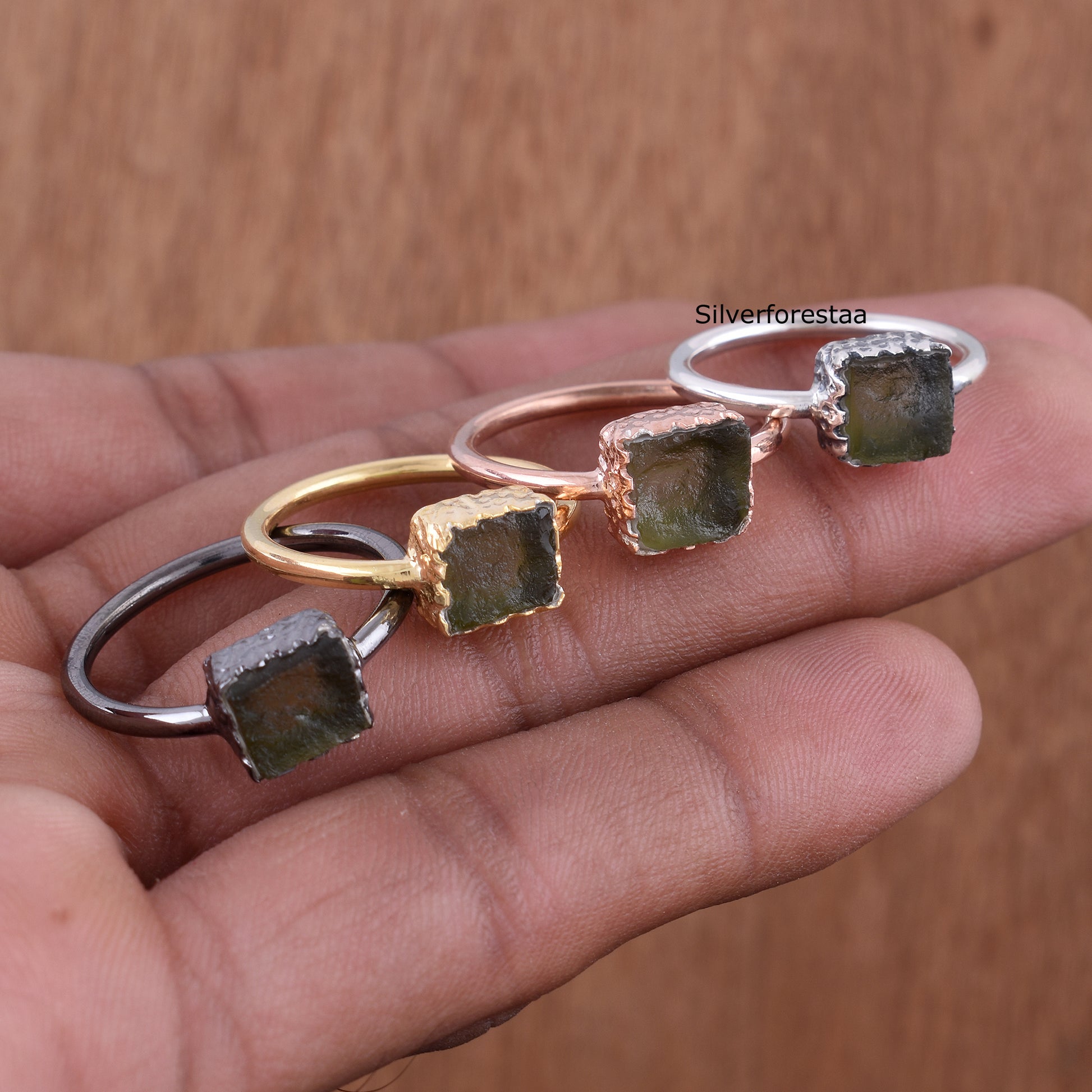 Authentic Moldavite Silver Ring - SILVERFORESTAA