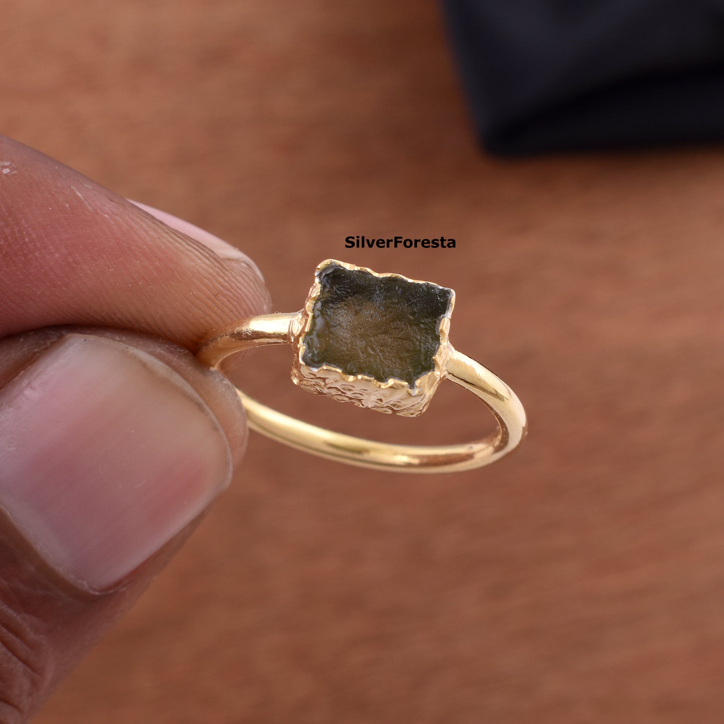 Natural Moldavite Meteorite Rings - 925 Sterling Silver Jewelry