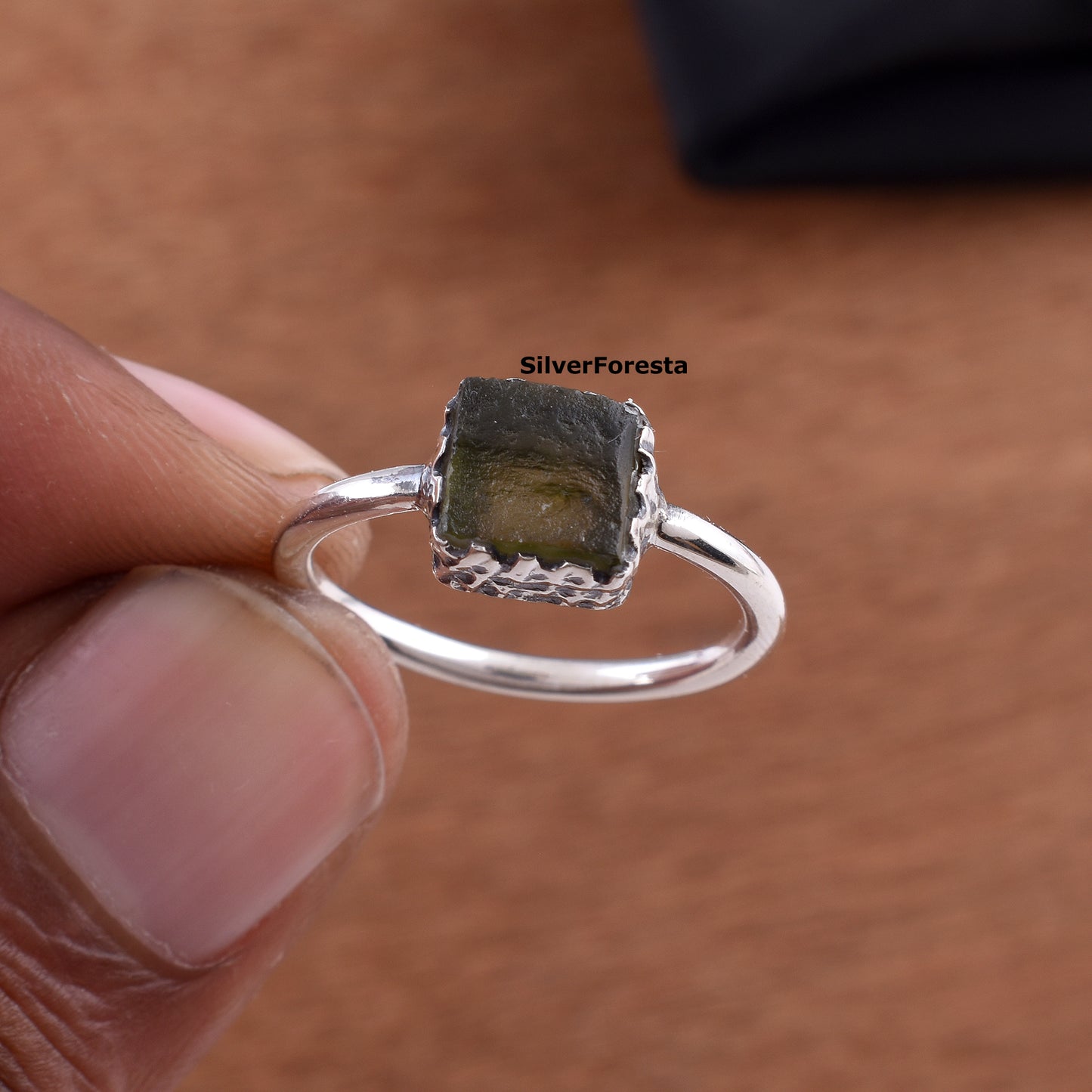Natural Moldavite Meteorite Rings - 925 Sterling Silver Jewelry