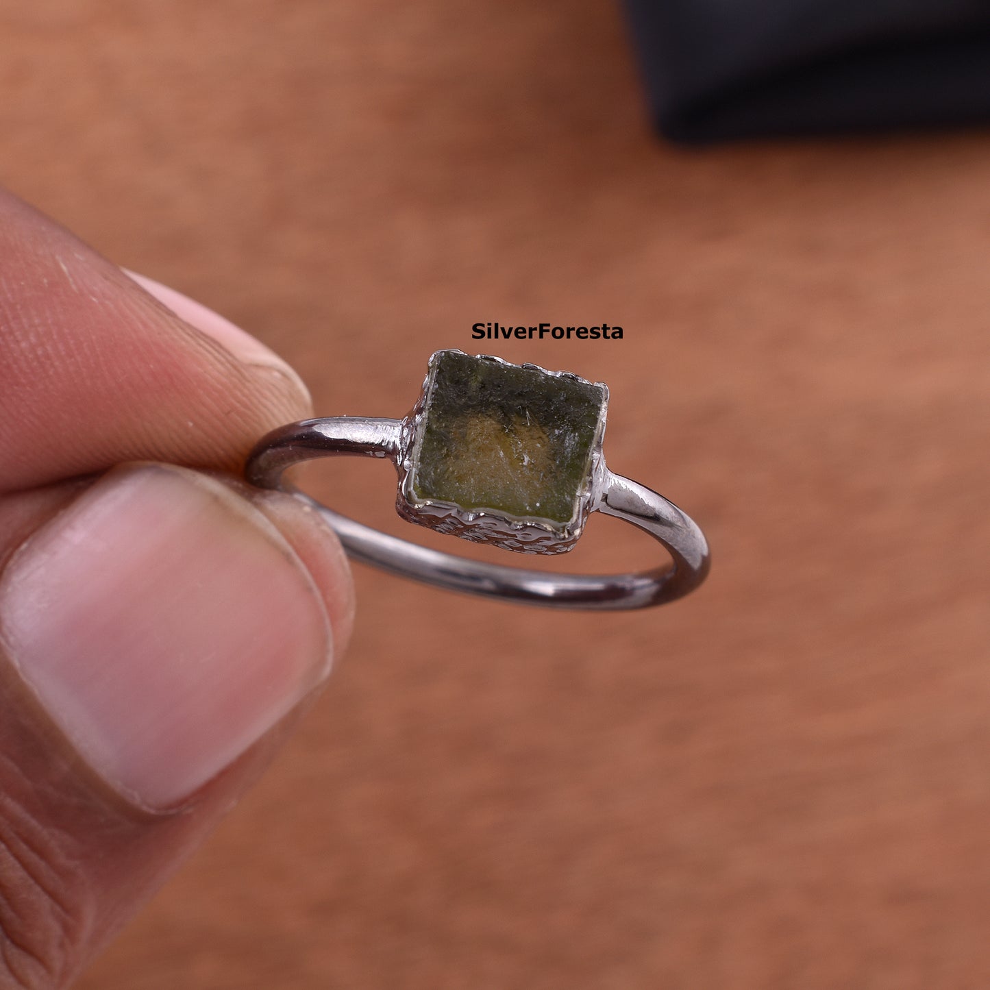 Natural Moldavite Meteorite Rings - 925 Sterling Silver Jewelry