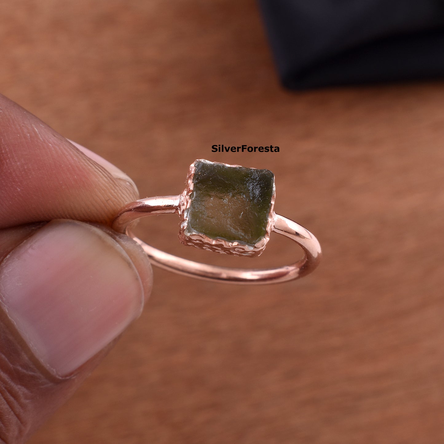 Natural Moldavite Meteorite Rings - 925 Sterling Silver Jewelry