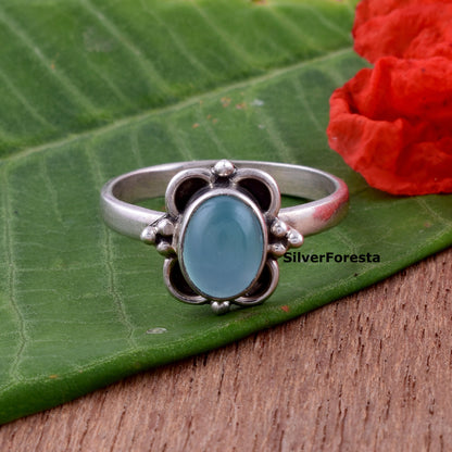 Calming Blue Chalcedony Ring – Handmade in Sterling Silver