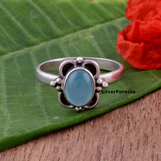 Calming Blue Chalcedony Ring – Handmade in Sterling Silver