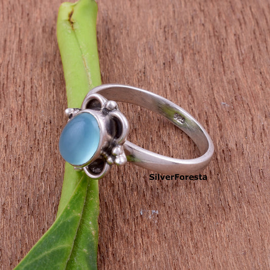 Calming Blue Chalcedony Ring – Handmade in Sterling Silver - SILVERFORESTAA