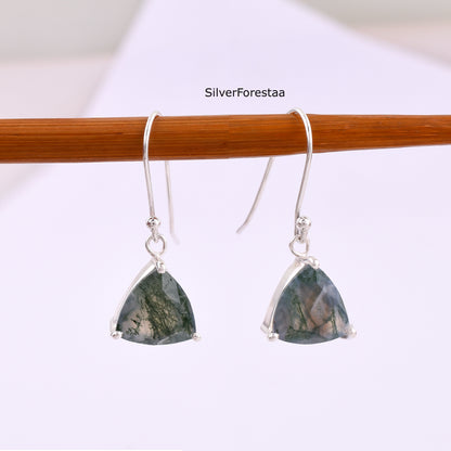 925 Silver Moss Agate Earrings - SilverForestaa