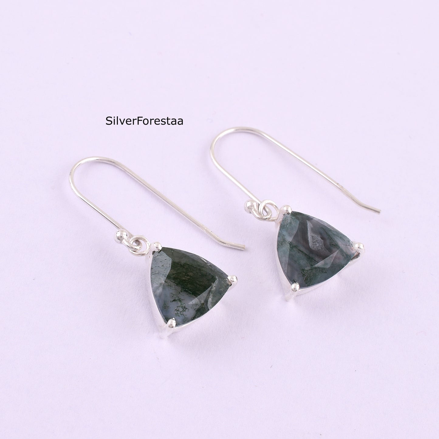 925 Silver Moss Agate Earrings - SilverForestaa