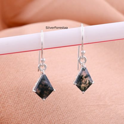 Natural Moss Agate Silver Earrings - SilverForestaa