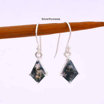 Natural Moss Agate Silver Earrings - SilverForestaa