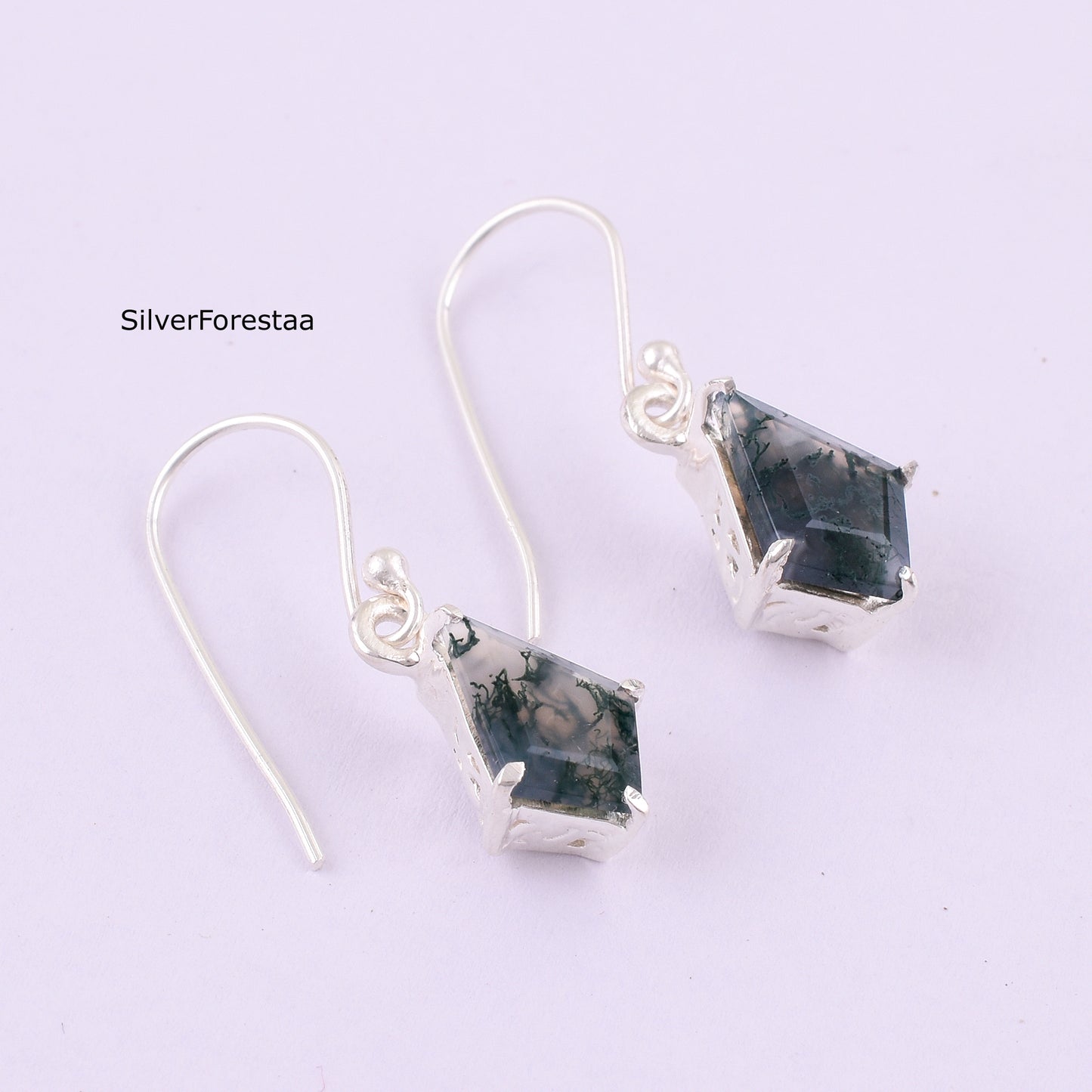 Natural Moss Agate Silver Earrings - SilverForestaa