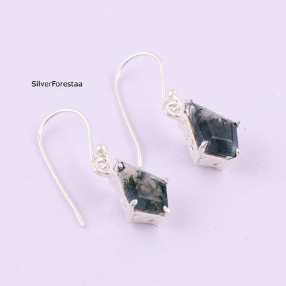 Natural Moss Agate Silver Earrings - SilverForestaa
