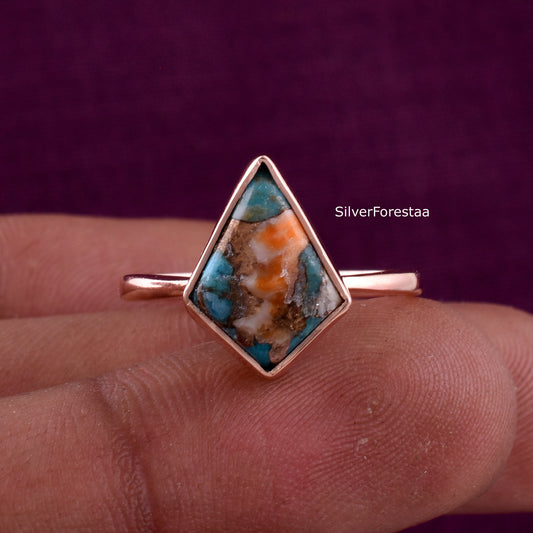 Oyster Copper Turquoise Silver Ring - Handmade Jewelry