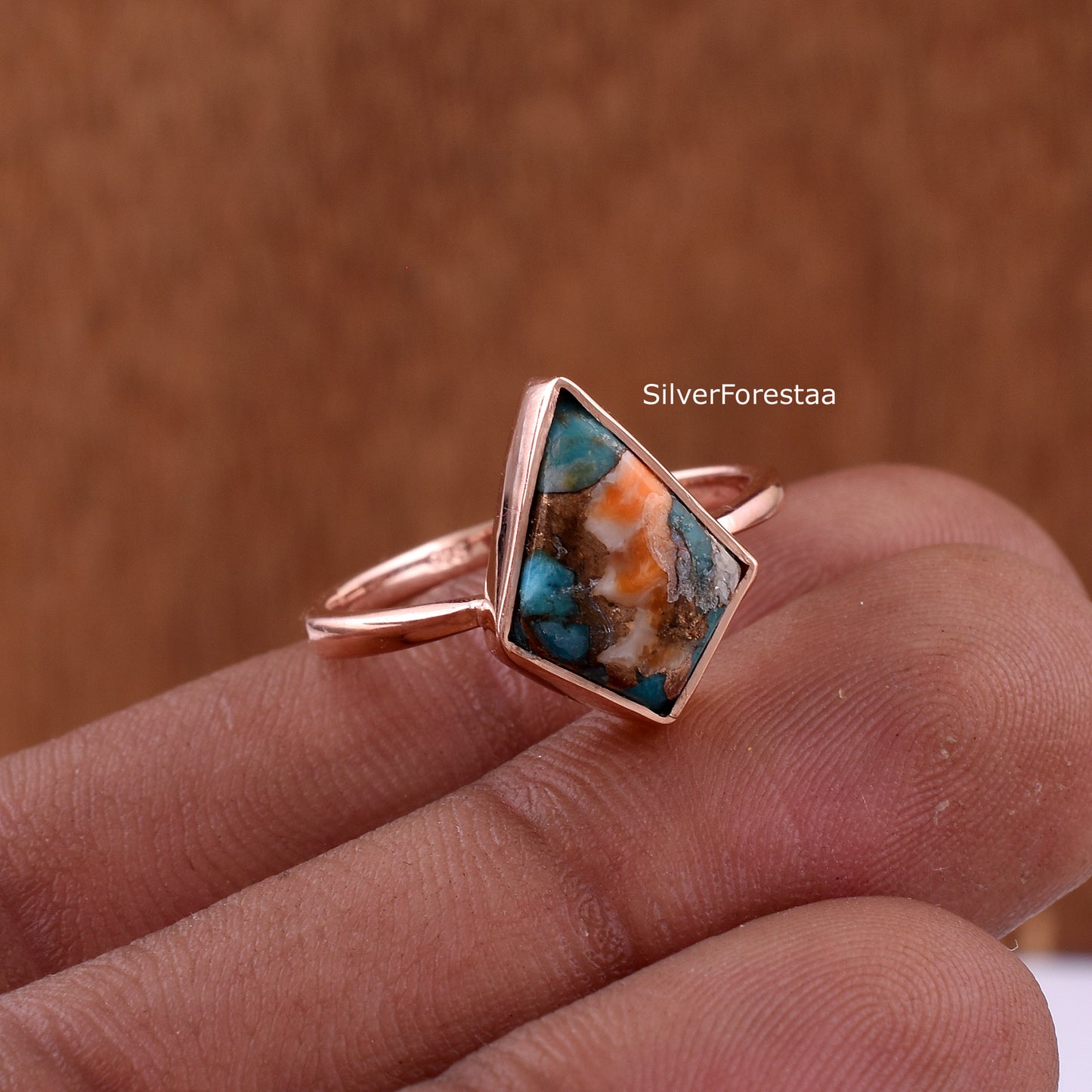 Oyster Copper Turquoise Silver Ring - Handmade Jewelry