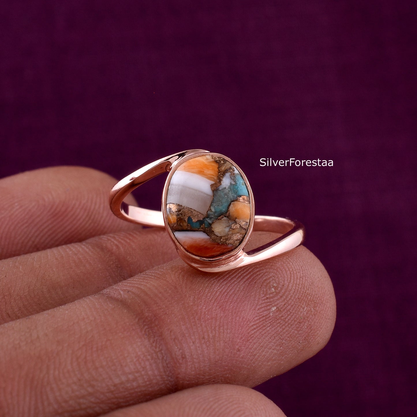Copper Turquoise Gemstone Ring - Handmade Jewelry