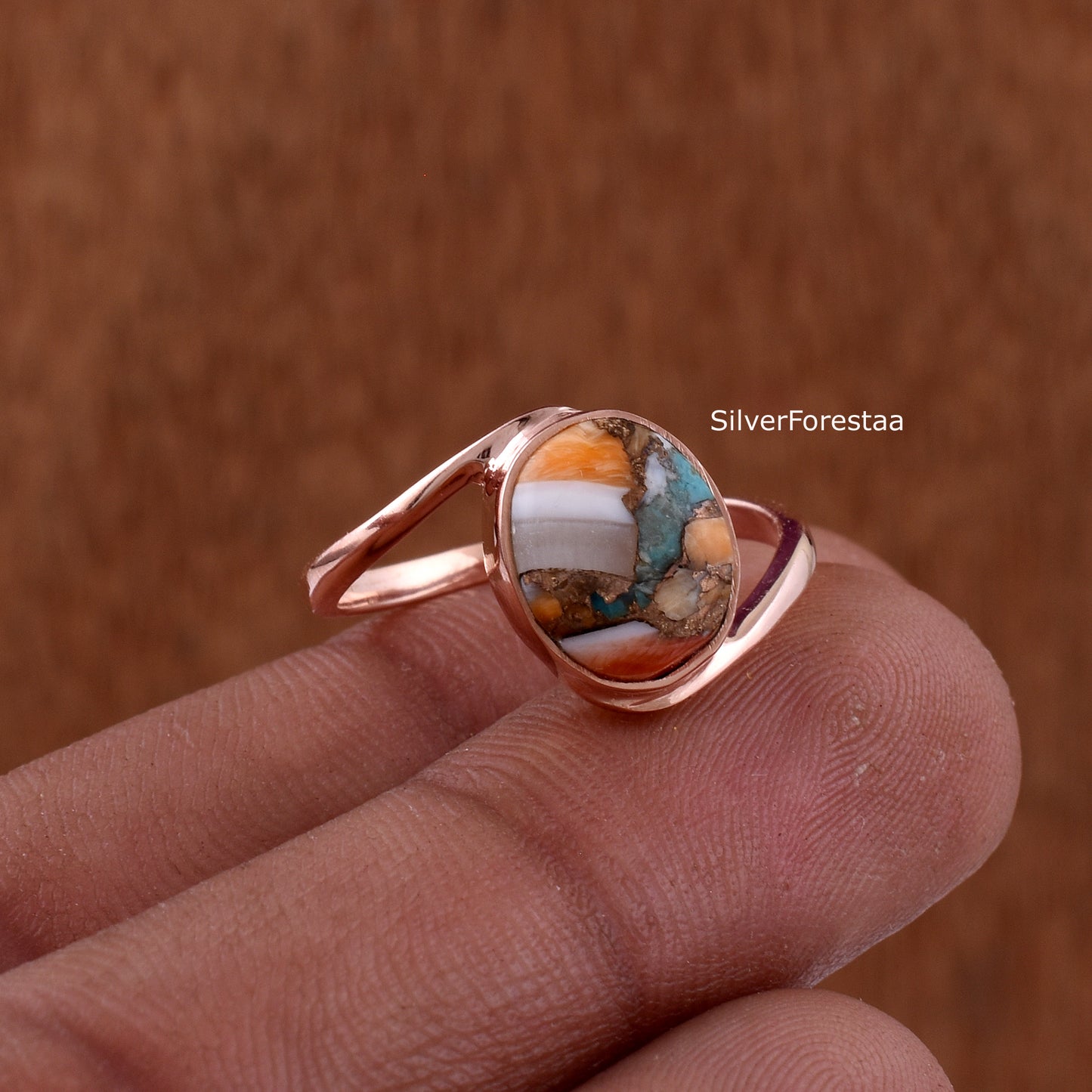 Copper Turquoise Gemstone Ring - Handmade Jewelry