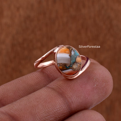 Copper Turquoise Gemstone Ring - Handmade Jewelry