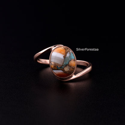 Copper Turquoise Gemstone Ring - Handmade Jewelry