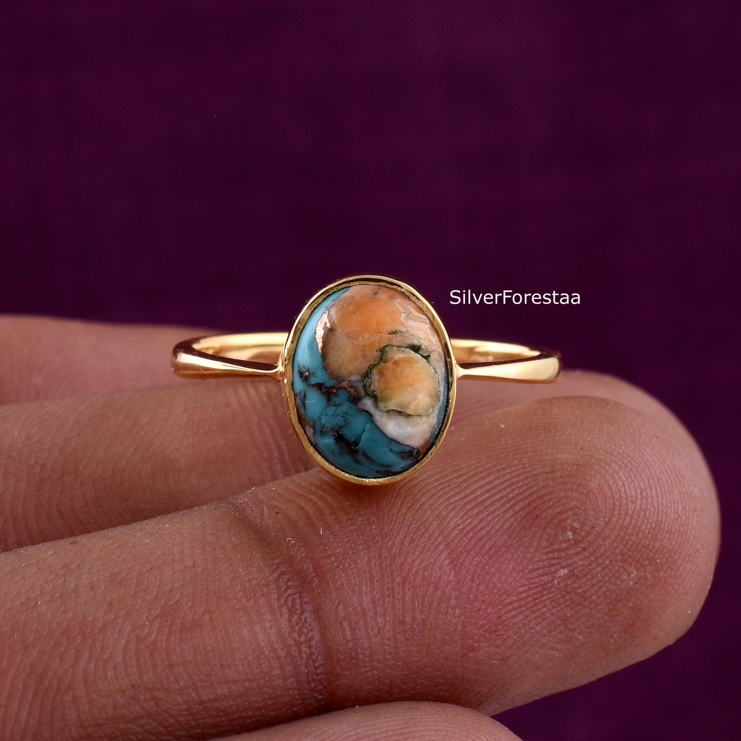 Vintage Inspired Spiny Oyster Turquoise Promise Ring