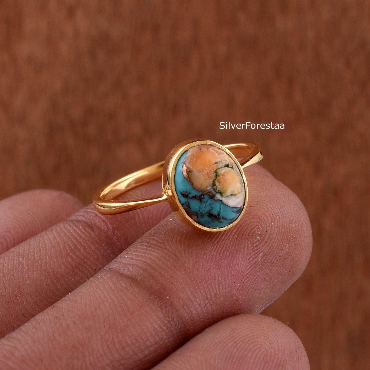 Vintage Inspired Spiny Oyster Turquoise Promise Ring