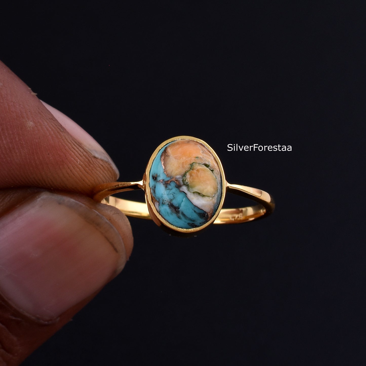 Vintage Inspired Spiny Oyster Turquoise Promise Ring