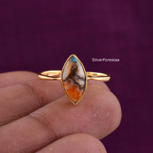 925 Silver Dahlia Oyster Turquoise Ring - SilverForestaa