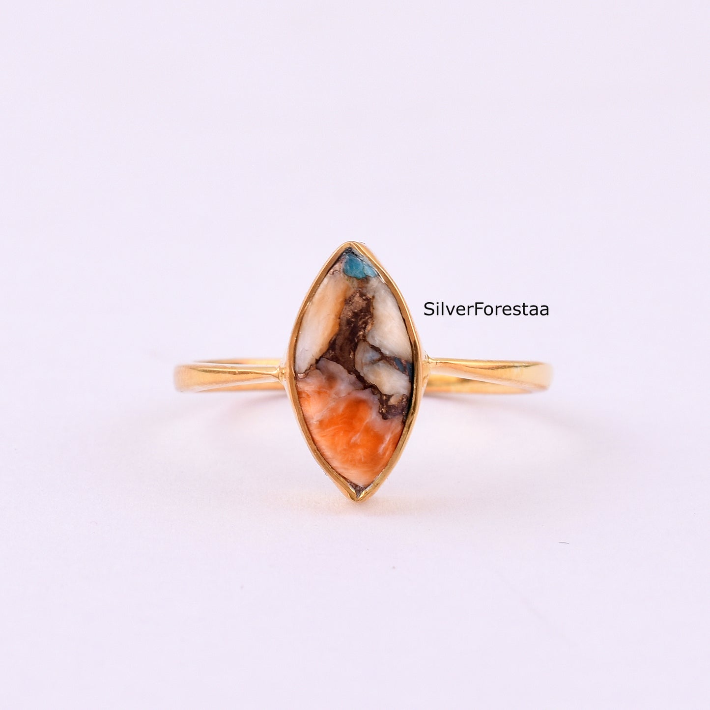 925 Silver Dahlia Oyster Turquoise Ring - SilverForestaa