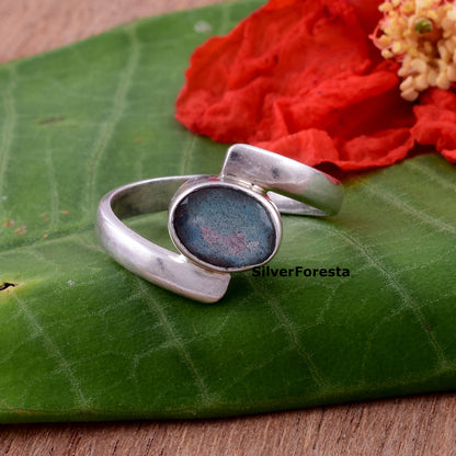 Boho Labradorite Ring in Solid 925 Sterling Silver