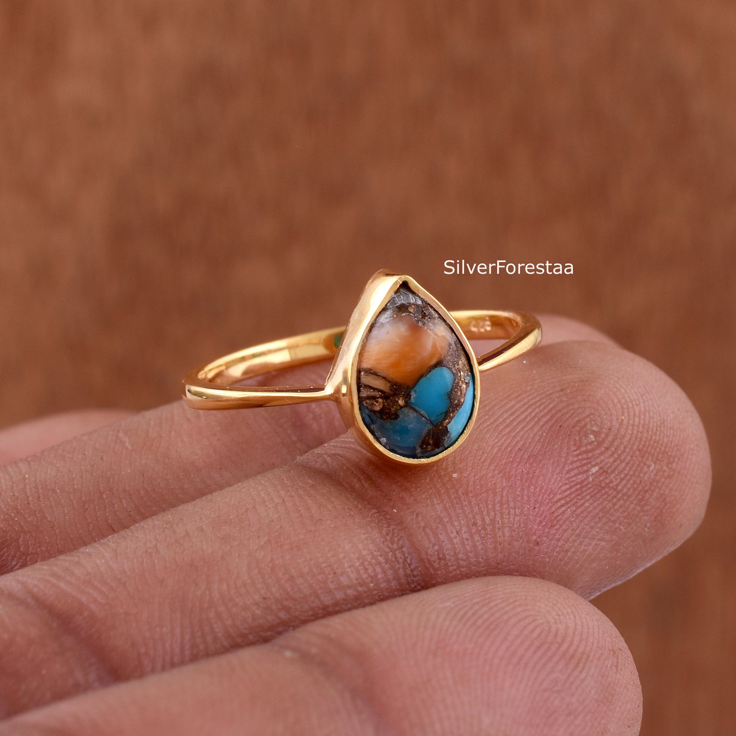 Handcrafted Dahlia Turquoise Promise Ring