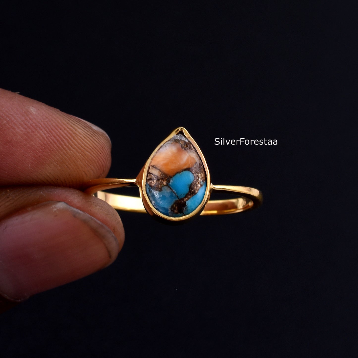 Handcrafted Dahlia Turquoise Promise Ring