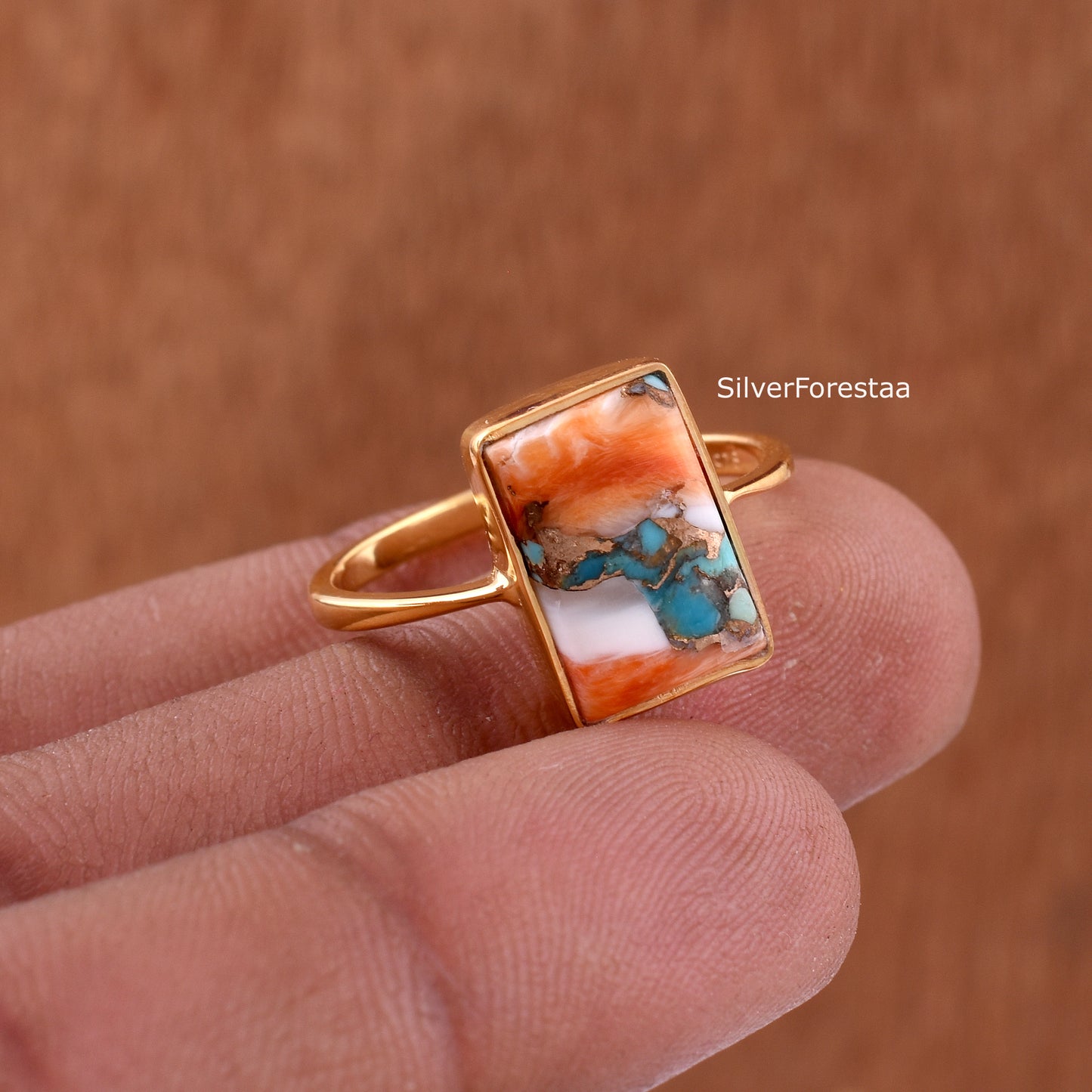 Spiny Oyster Turquoise 925 Sterling Silver Ring