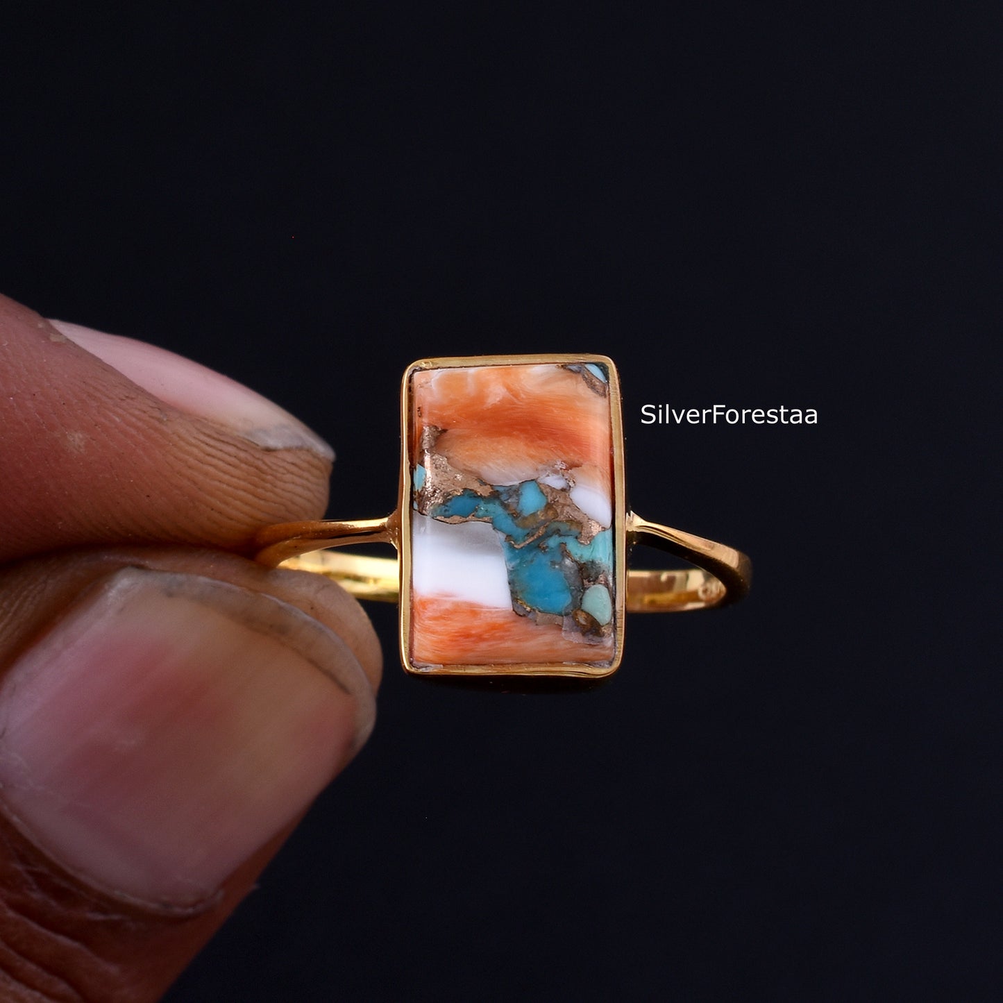 Spiny Oyster Turquoise 925 Sterling Silver Ring