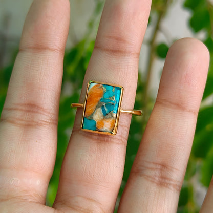 Spiny Oyster Turquoise 925 Sterling Silver Ring