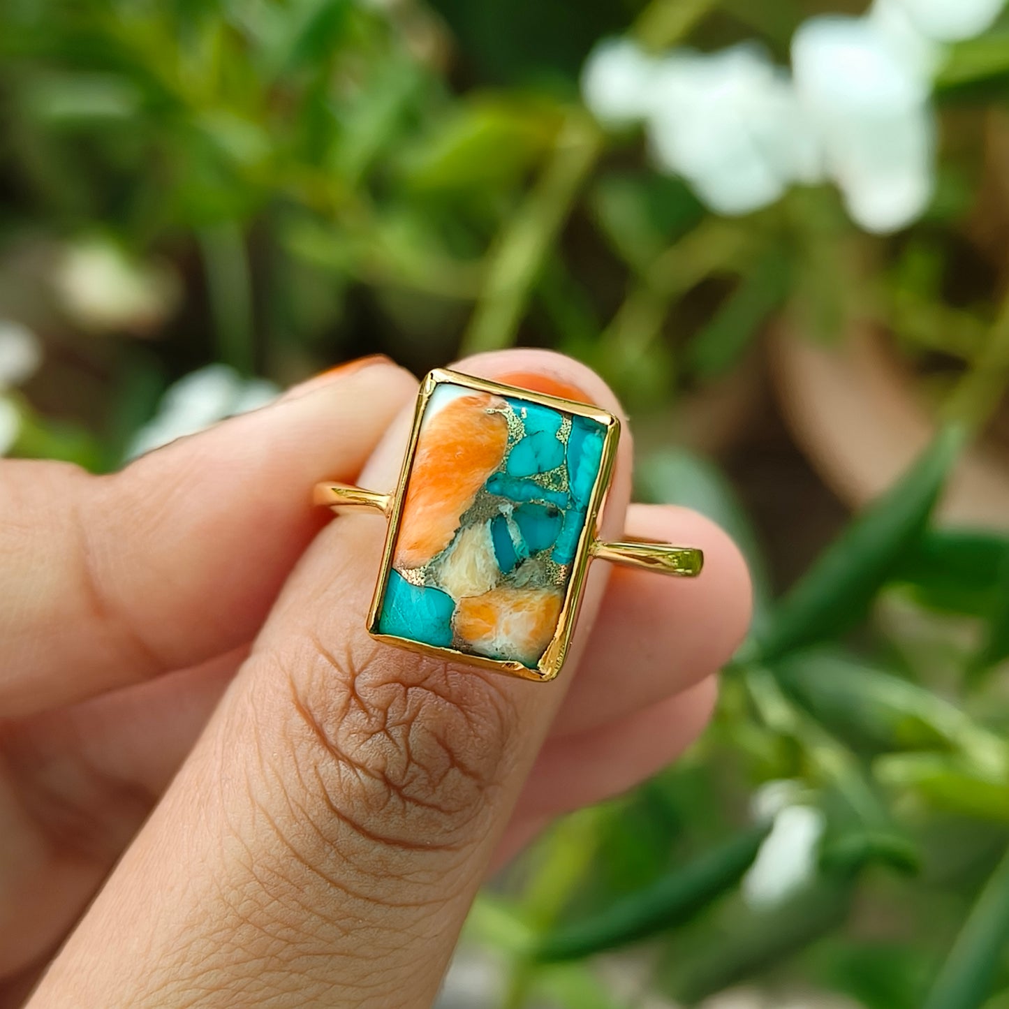 Spiny Oyster Turquoise 925 Sterling Silver Ring