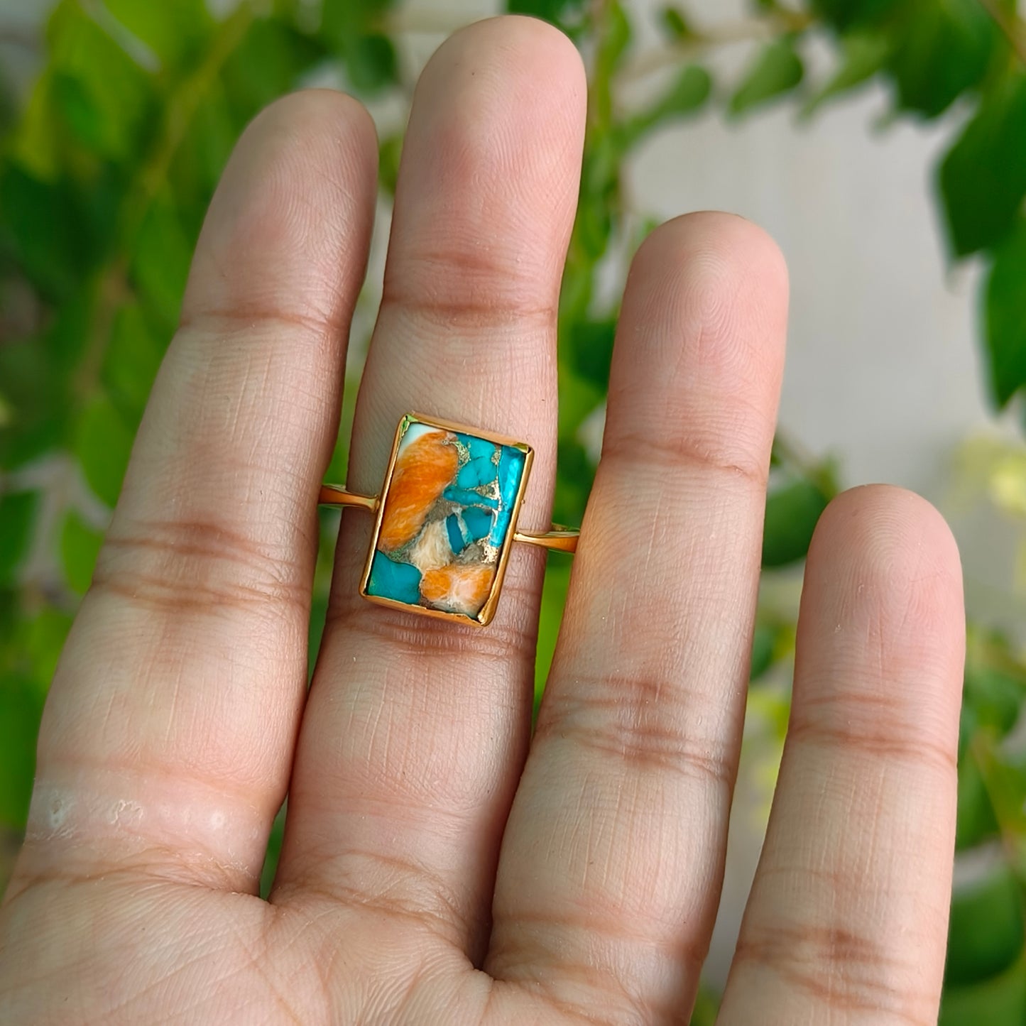 Spiny Oyster Turquoise 925 Sterling Silver Ring