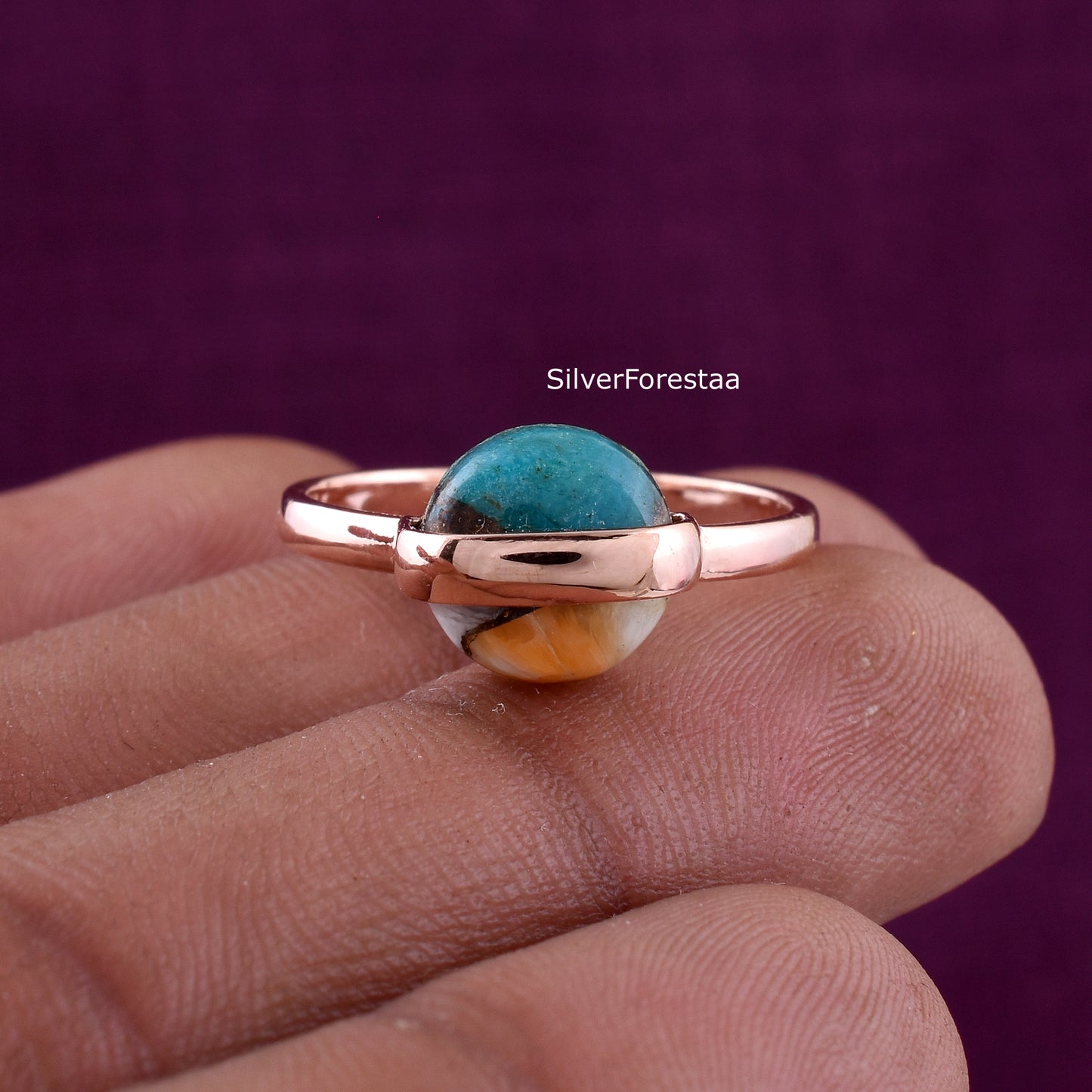 Oyster Copper Turquoise Ring in Sterling Silver