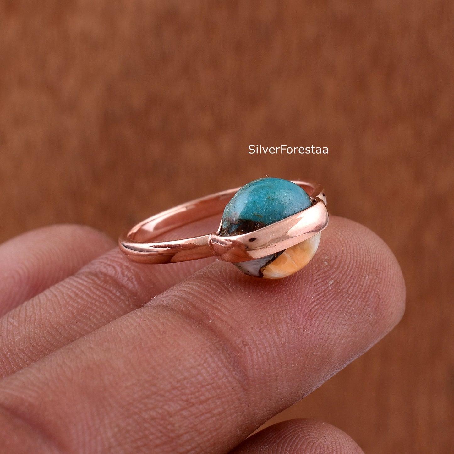 Oyster Copper Turquoise Ring in Sterling Silver